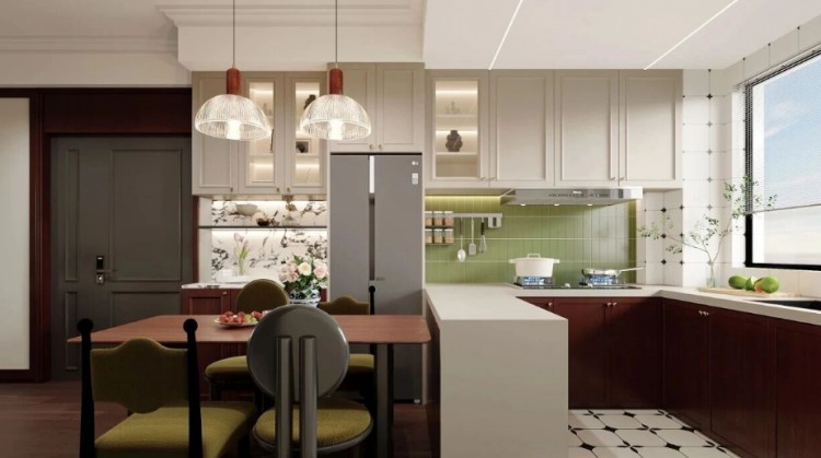 復(fù)古美式三居室廚房裝修效果圖