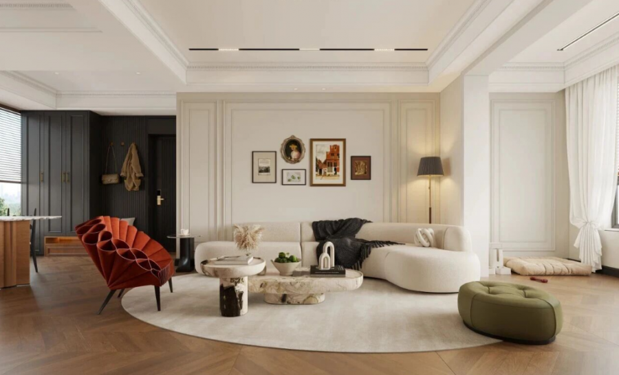 法式復古三居室客廳裝修效果圖