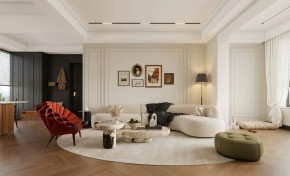 法式復(fù)古三居室客廳裝修效果圖