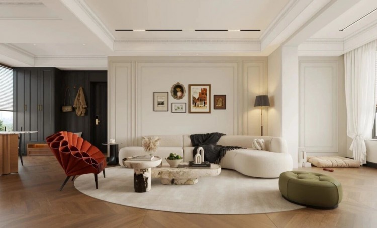 法式復(fù)古三居室客廳裝修效果圖