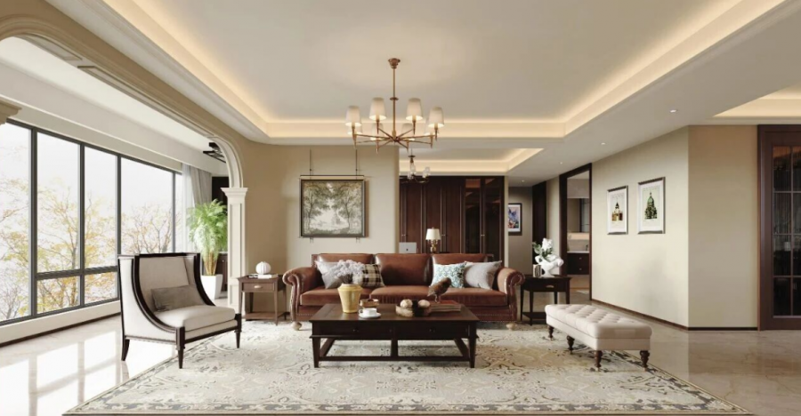 美式復古三居室客廳裝修效果圖