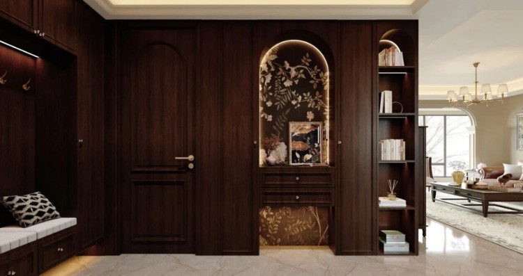 美式復(fù)古三居室玄關(guān)裝修效果圖