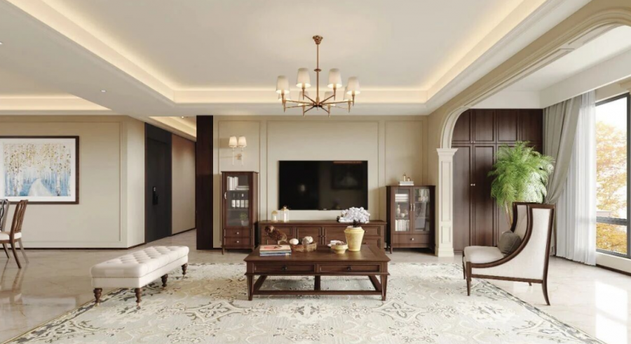 美式復(fù)古三居室裝修效果圖