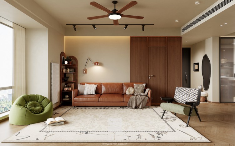 自由水岸中古風(fēng)三居室客廳裝修效果圖