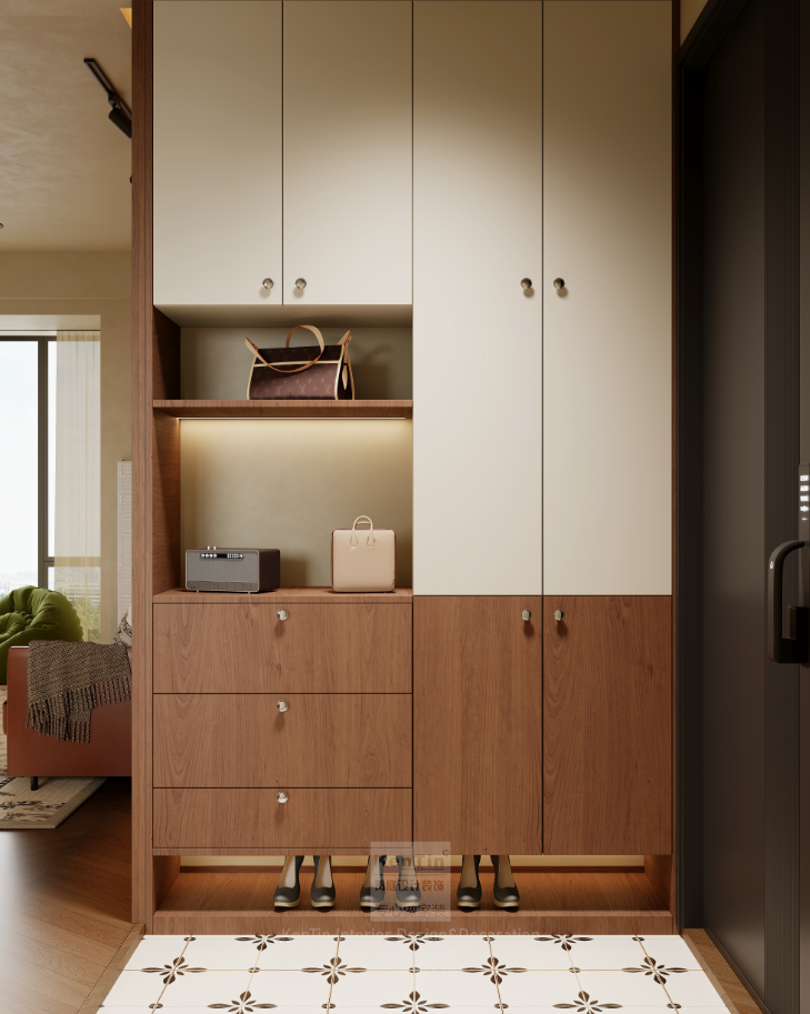 自由水岸中古風(fēng)三居室玄關(guān)裝修效果圖